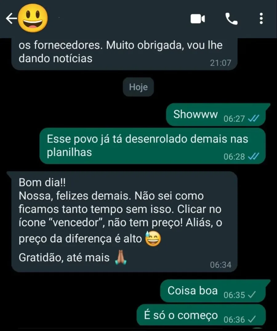 Aluna relata satisfação com a planilha de cotação