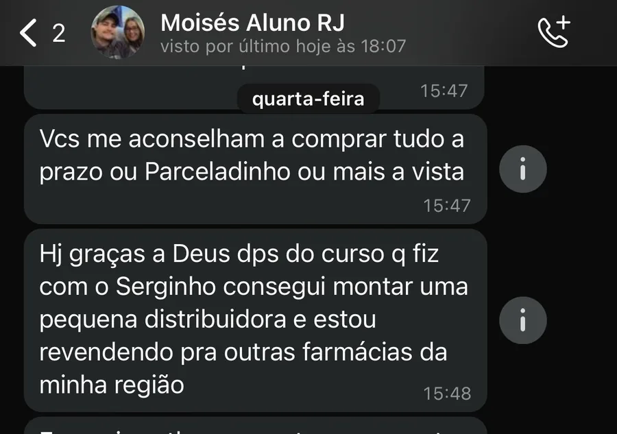 Aluno relata ter montado uma distribuidora depois do curso